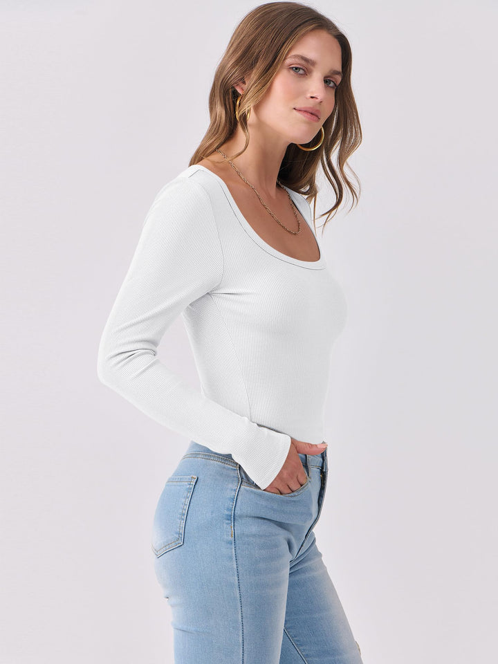 ANRABESS Long Sleeve Shirts for Women Ribbed Knit Slim Fitted Casual Tops Scoop Neck Basic Tee Spring Fall Fashion Clothes