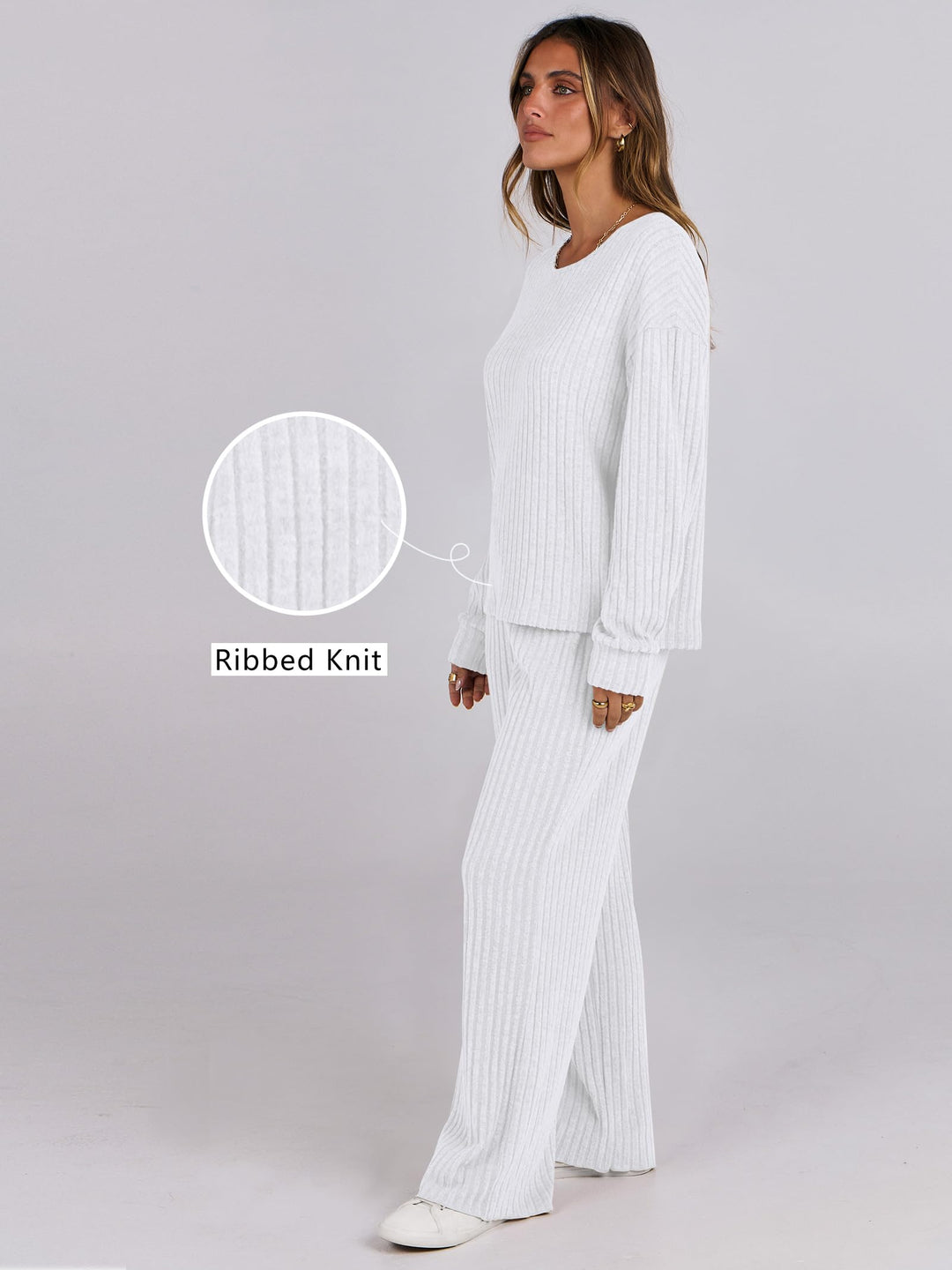 ANRABESS Women 2 Piece Lounge Pajamas Sets Casual Ribbed Knit Long Sleeve Top Pants Matching Set 2026 Fall Outfits Clothes