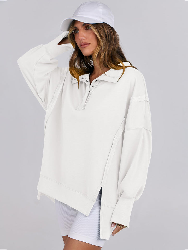 ANRABESS Women's Oversized Button-Up Henley Sweatshirt