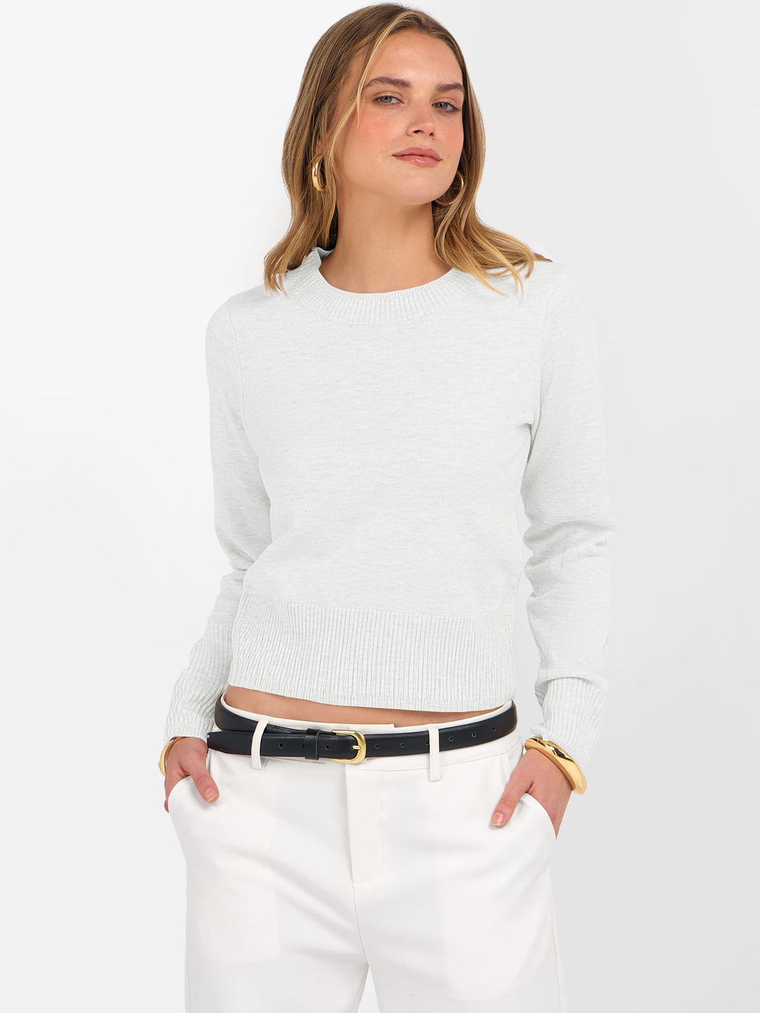 ANRABESS Women's Cropped Long Sleeve Lightweight Sweater