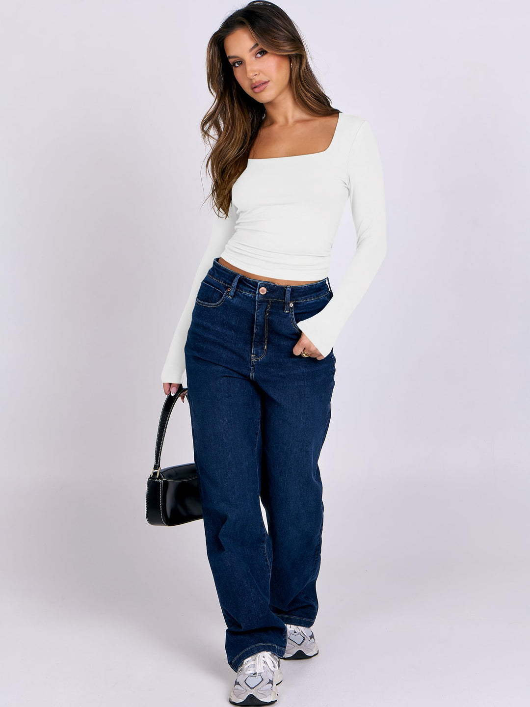 ANRABESS Women's Double Lined Square Neck Crop Top