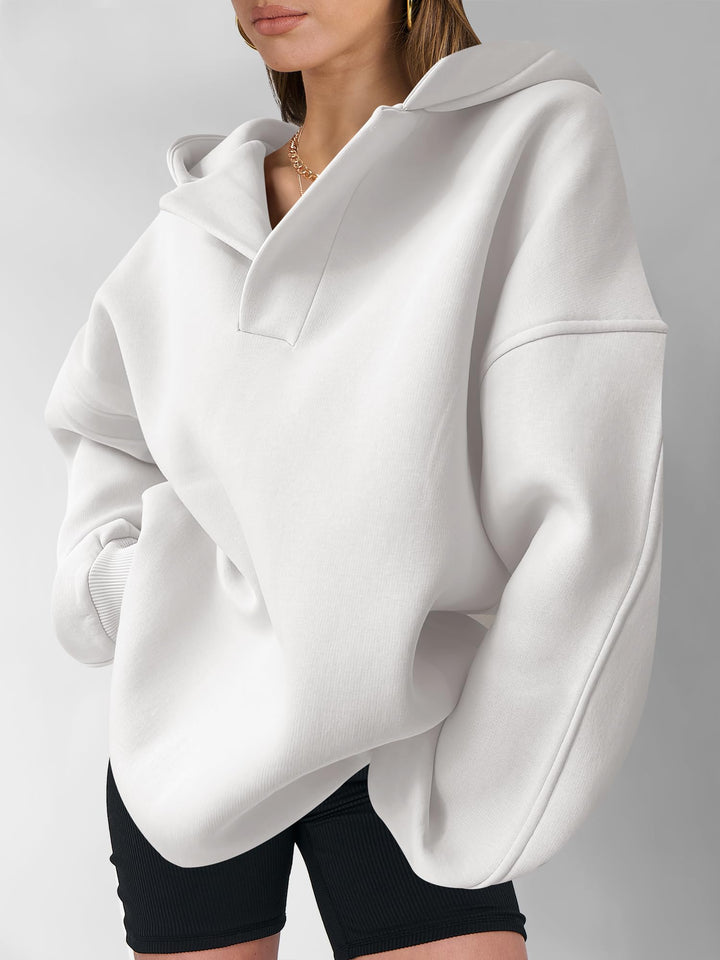 ANRABESS Women's Oversized V-Neck Fleece Hoodie