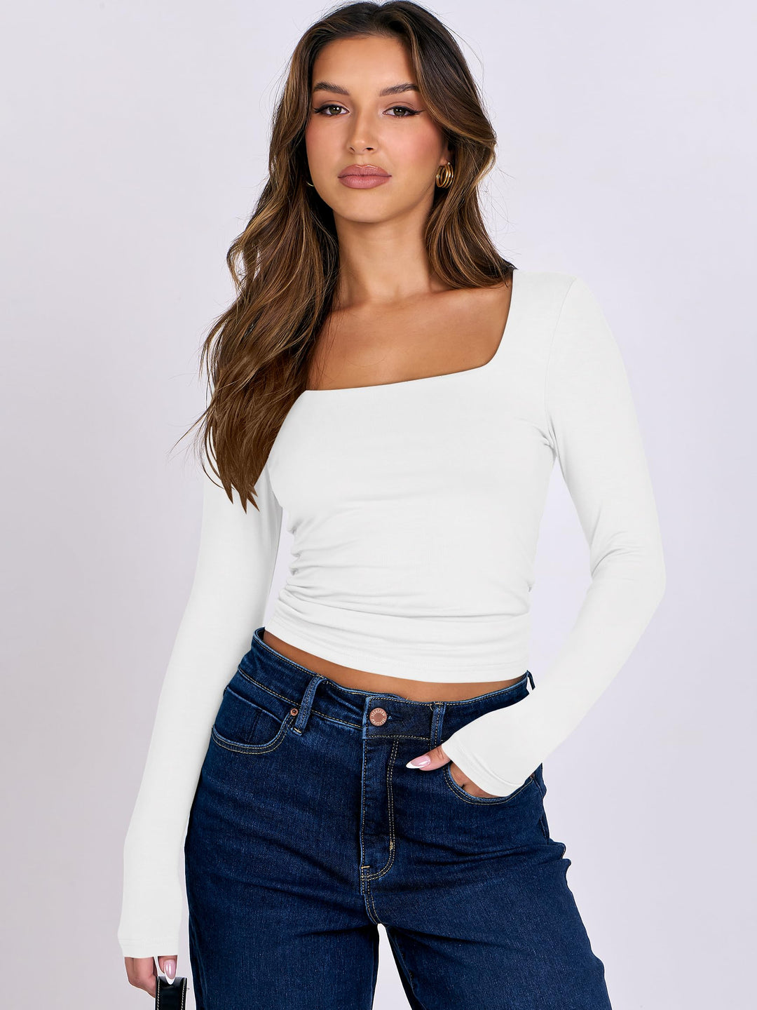 ANRABESS Women's Double Lined Square Neck Crop Top