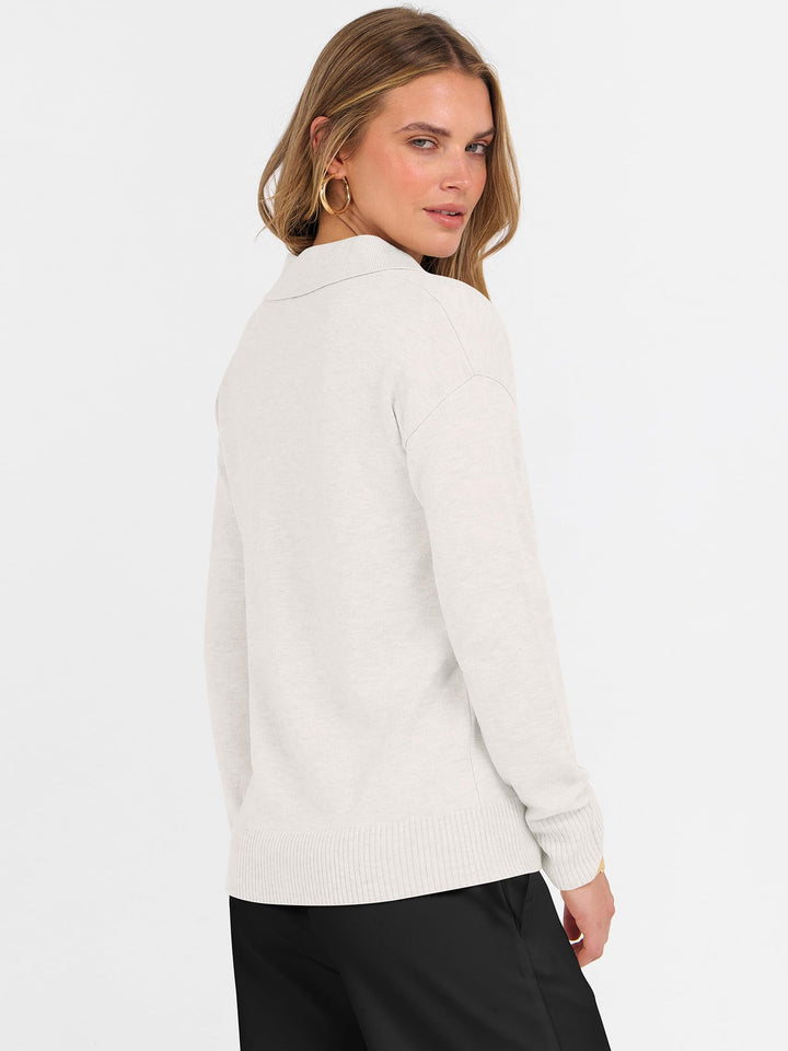 ANRABESS Women's Lightweight Polo V-Neck Knit Sweater