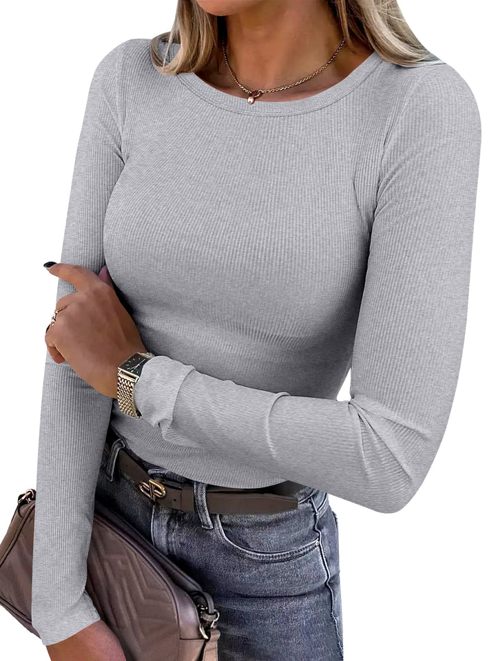 ANRABESS Long Sleeve Shirts for Women Ribbed Knit Slim Fit Basic Tops Crewneck Tees Spring Fall Casual Underscrubs Layer Clothes