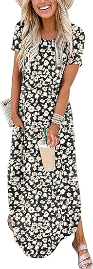 ANRABESS Womens Summer Dress Short Sleeve Maxi T Shirt Dress Loose Casual Beach Sundress with Pockets Side Slit