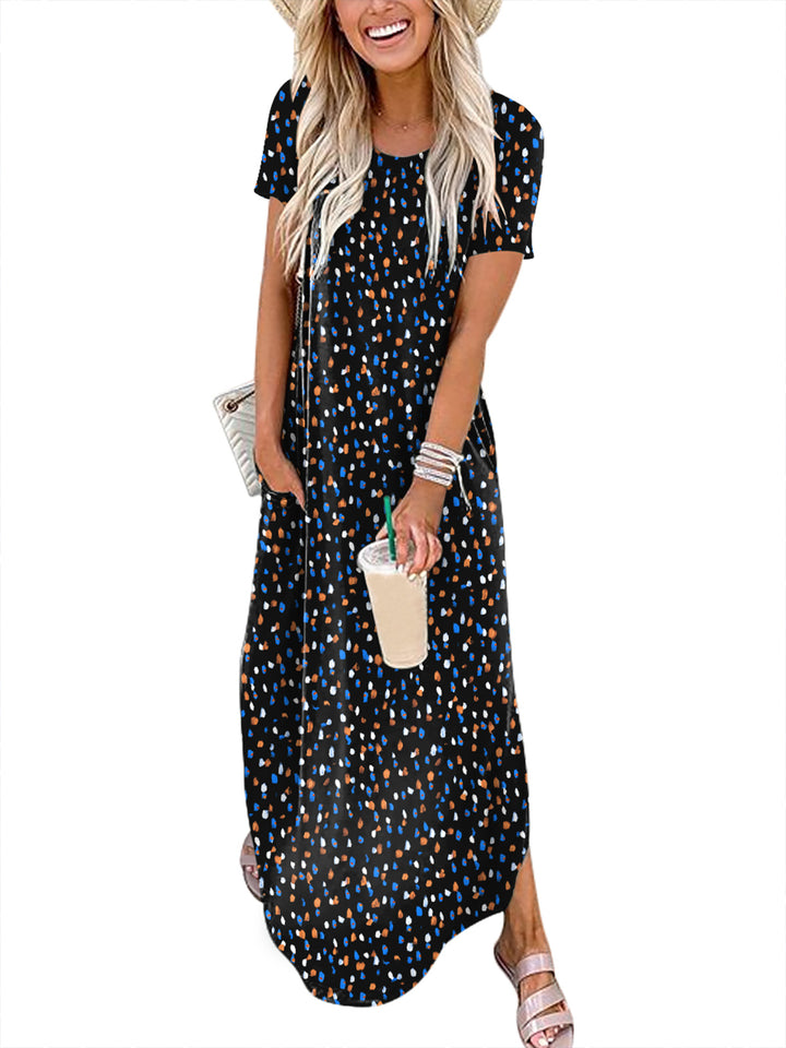 ANRABESS Womens Summer Dress Short Sleeve Maxi T Shirt Dress Loose Casual Beach Sundress with Pockets Side Slit