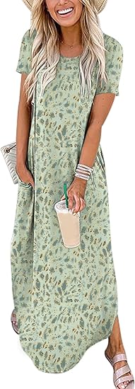 ANRABESS Womens Summer Dress Short Sleeve Maxi T Shirt Dress Loose Casual Beach Sundress with Pockets Side Slit