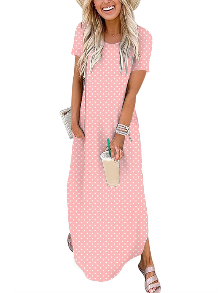 ANRABESS Womens Summer Dress Short Sleeve Maxi T Shirt Dress Loose Casual Beach Sundress with Pockets Side Slit