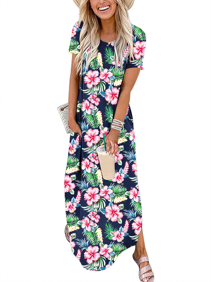 ANRABESS Womens Summer Dress Short Sleeve Maxi T Shirt Dress Loose Casual Beach Sundress with Pockets Side Slit