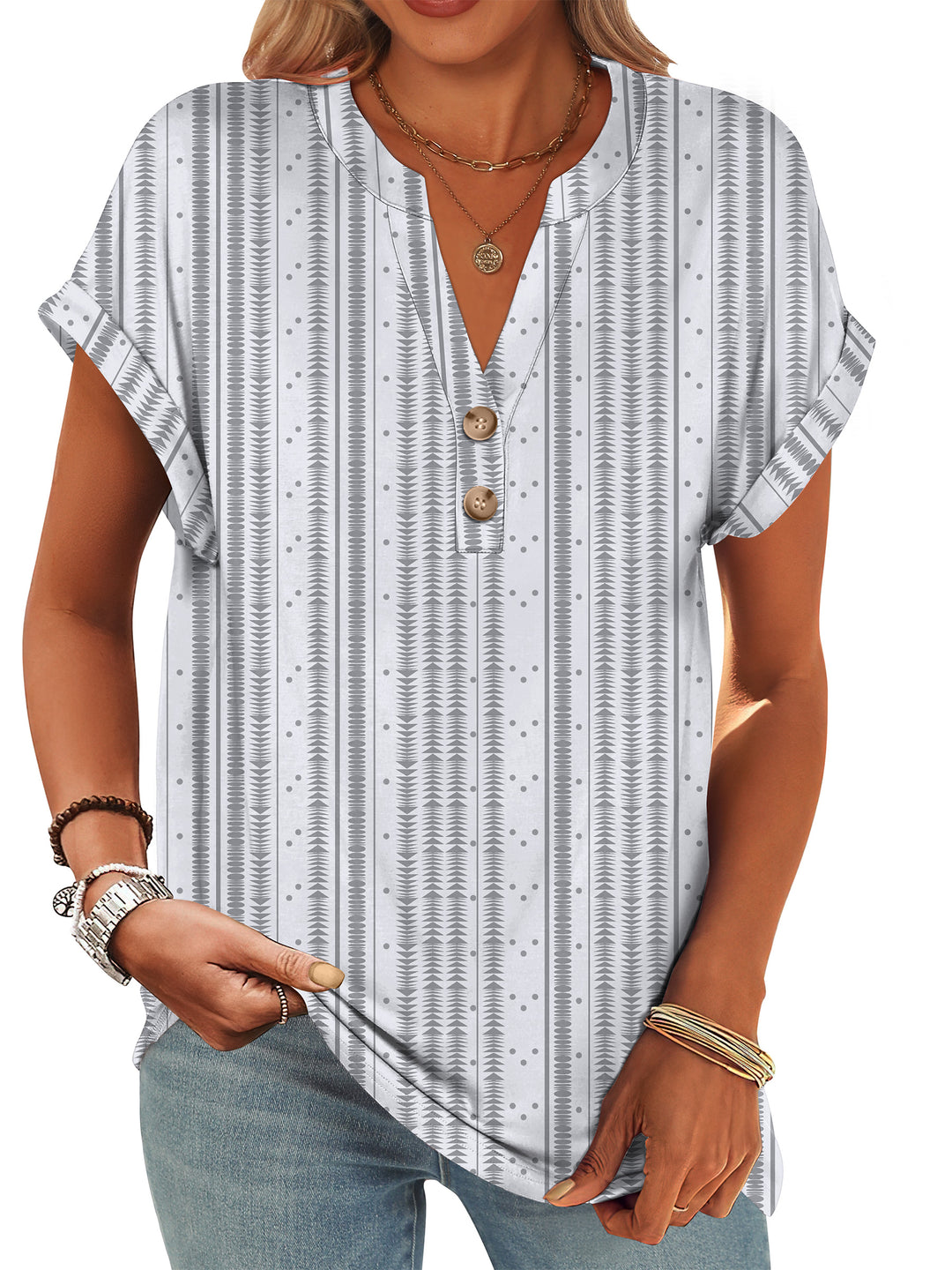 ANRABESS Womens Short Sleeve Henley Tops V Neck Dressy Casual Blouses Summer Trendy Tee Shirts 2026 Vacation Fashion Clothes