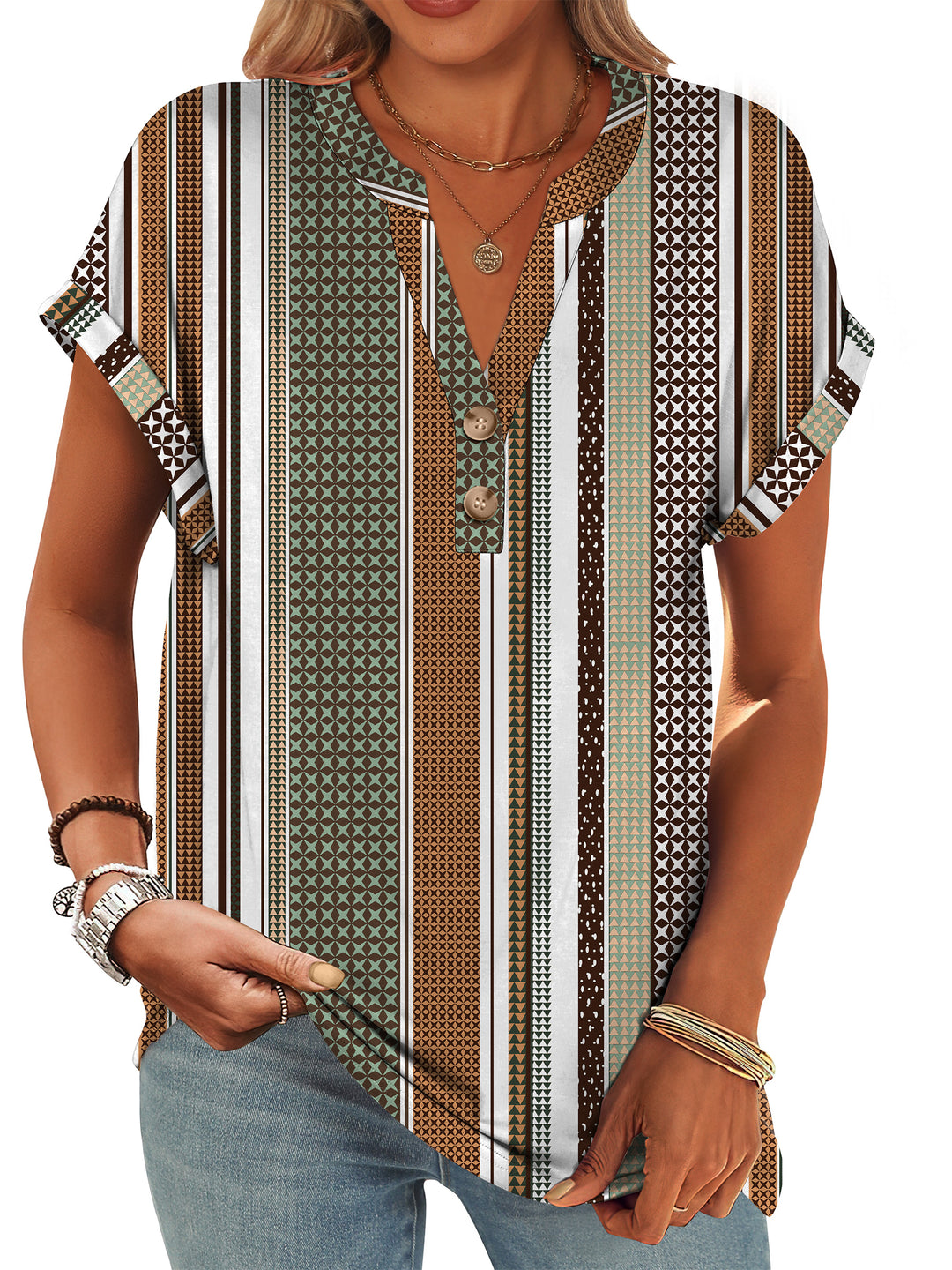 ANRABESS Womens Short Sleeve Henley Tops V Neck Dressy Casual Blouses Summer Trendy Tee Shirts 2026 Vacation Fashion Clothes