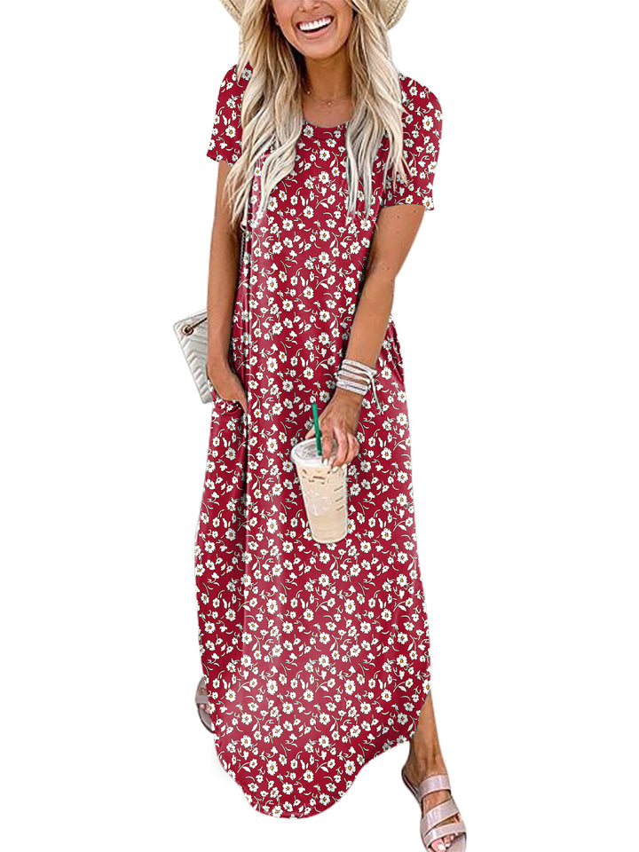 ANRABESS Womens Summer Dress Short Sleeve Maxi T Shirt Dress Loose Casual Beach Sundress with Pockets Side Slit