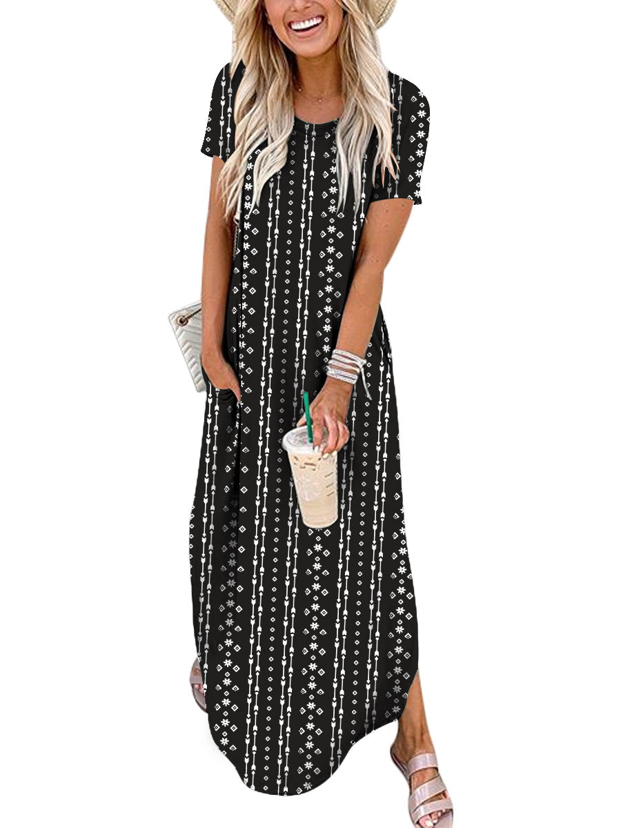 ANRABESS Womens Summer Dress Short Sleeve Maxi T Shirt Dress Loose Casual Beach Sundress with Pockets Side Slit