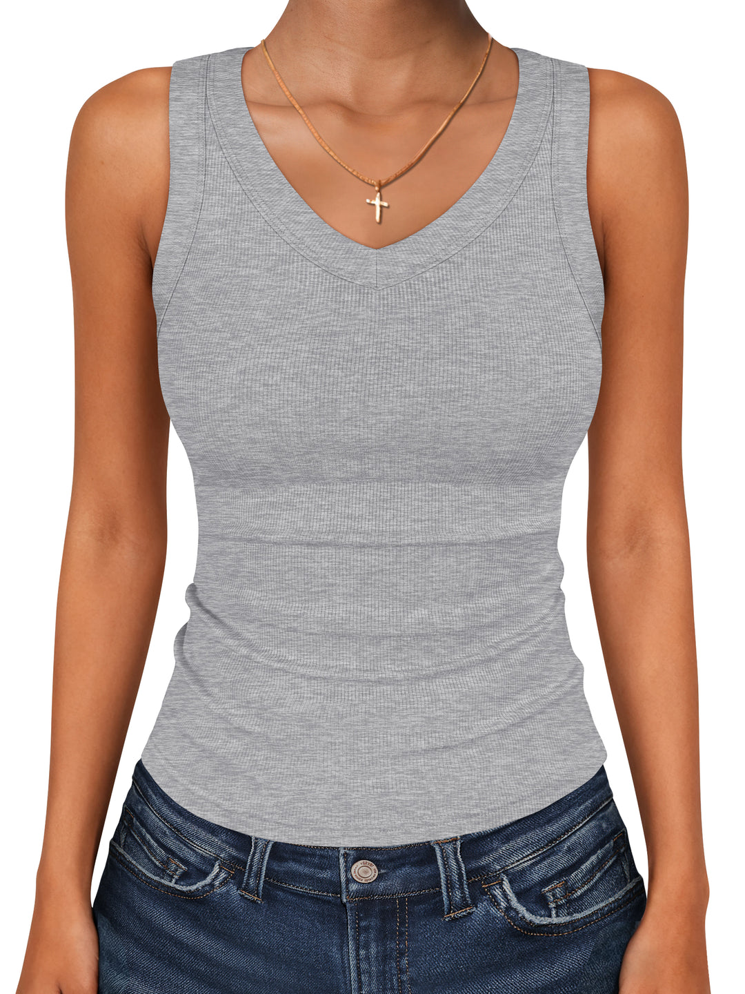 ANRABESS Womens Tank Tops 2026 Ribbed V Neck Summer Tops Basic Slim Fitted Sleeveless T Shirts Soft Knit Cami Tee Casual Layering Shirts