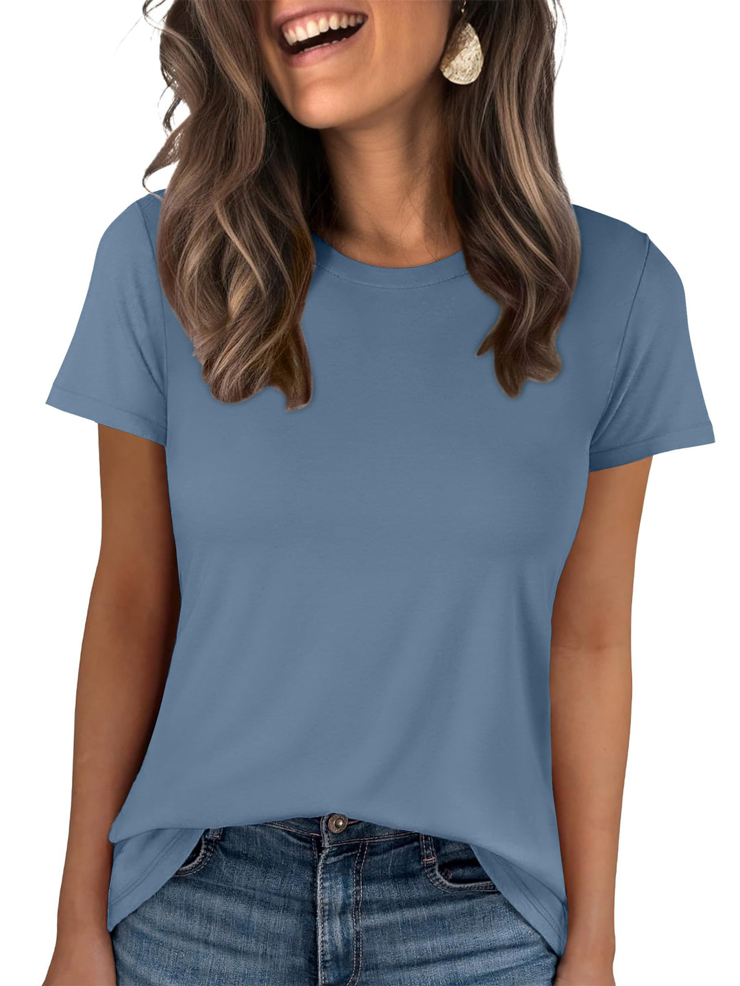 ANRABESS Summer T Shirts for Women, Round Neck Short Sleeve Tops for Women 2026 WrinkleFree Comfy Tshirt Basic Tee Casual Workout Tops Vacation Outfits