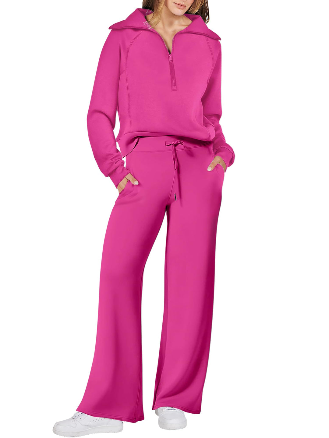 ANRABESS 2 Piece Outfits for Women Half Zip Sweatshirt & Wide Leg Pants Airport Travel Lounge Matching Fall Winter Sets Sweatsuits Clothing