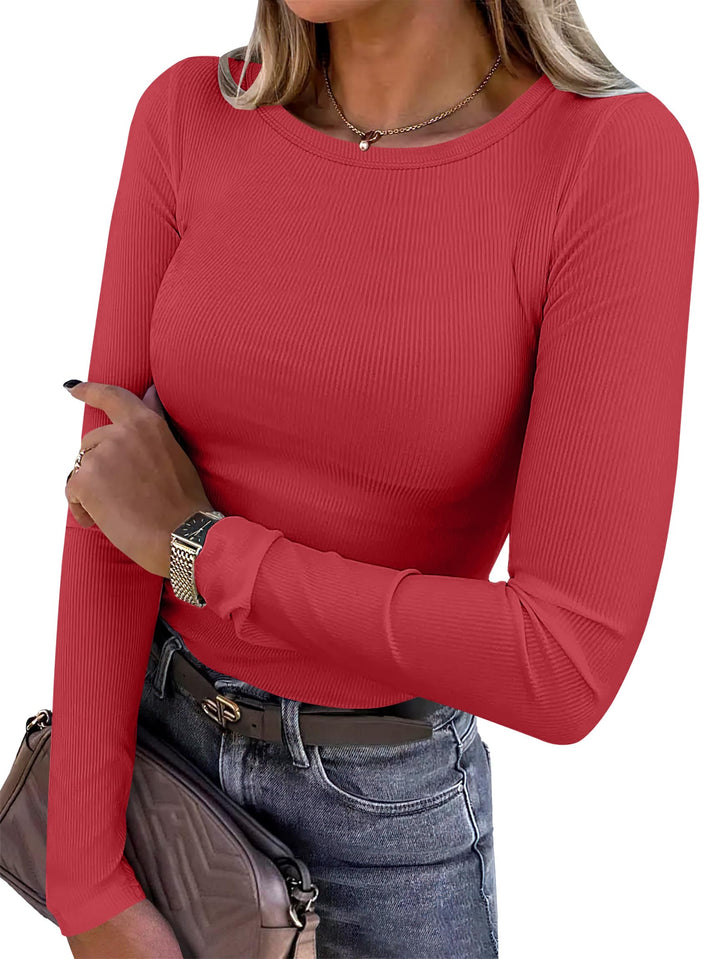 ANRABESS Long Sleeve Shirts for Women Ribbed Knit Slim Fit Basic Tops Crewneck Tees Spring Fall Casual Underscrubs Layer Clothes