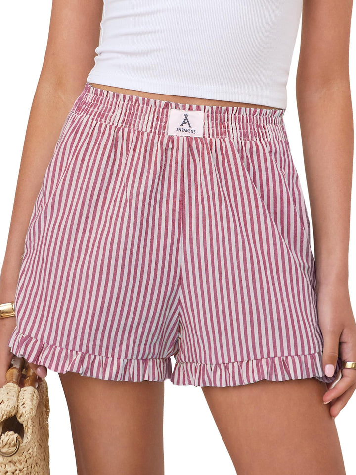 ANRABESS Womens Ruffle Boxer Shorts Pajama Gingham Shorts Summer Casual Lounge Sleep Plaid Beach Bottoms Pockets 2026 Trendy