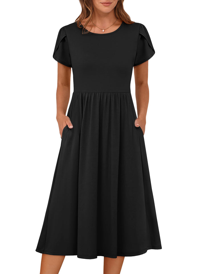 ANRABESS Summer Short Sleeve A-Line Midi Dresses for Women Flowy Casual T Shirt Dresses Beach Floral Sundress with Pockets