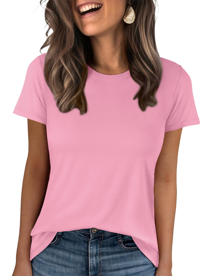 ANRABESS Summer T Shirts for Women, Round Neck Short Sleeve Tops for Women 2026 WrinkleFree Comfy Tshirt Basic Tee Casual Workout Tops Vacation Outfits