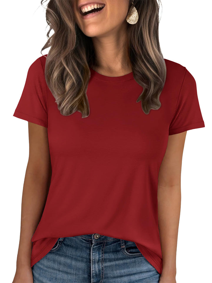 ANRABESS Summer T Shirts for Women, Round Neck Short Sleeve Tops for Women 2026 WrinkleFree Comfy Tshirt Basic Tee Casual Workout Tops Vacation Outfits
