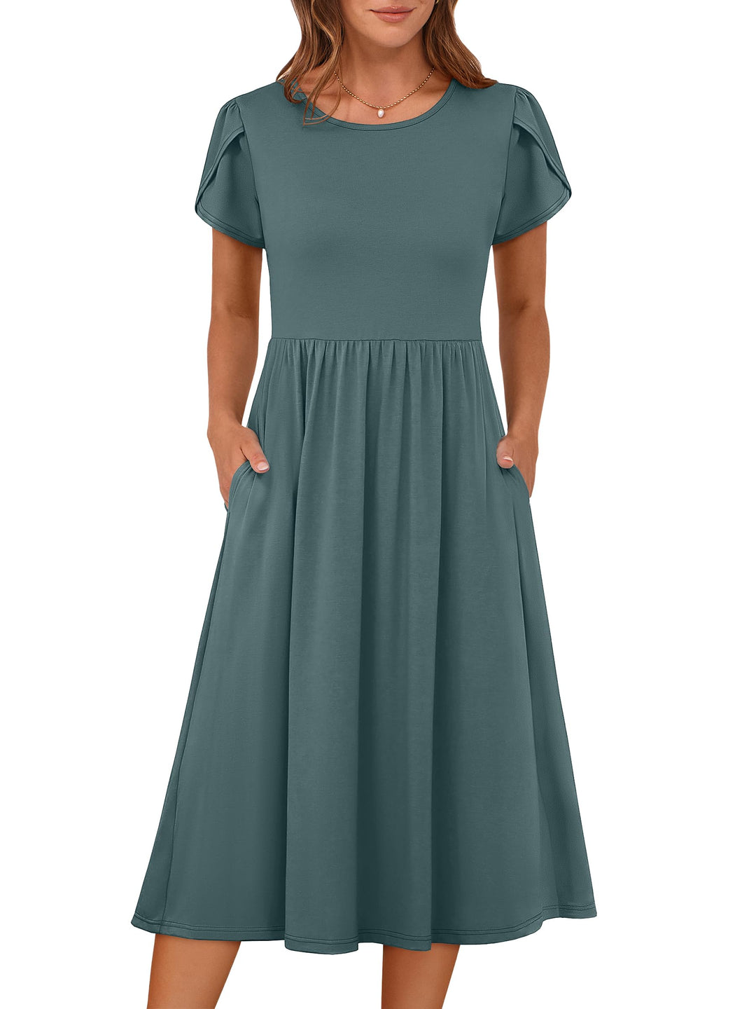 ANRABESS Summer Short Sleeve A-Line Midi Dresses for Women Flowy Casual T Shirt Dresses Beach Floral Sundress with Pockets