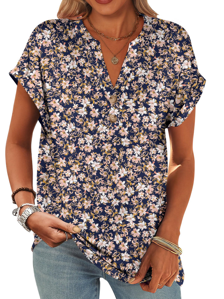 ANRABESS Womens Short Sleeve Henley Tops V Neck Dressy Casual Blouses Summer Trendy Tee Shirts 2026 Vacation Fashion Clothes