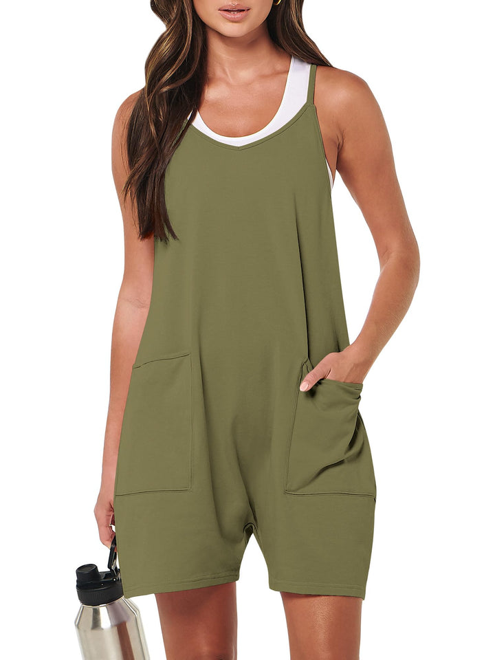 ANRABESS Summer Jumpsuits for Women 2026 Casual Adjustable Spaghetti Strap Rompers for Women Outfits Sleeveless Loose Shorts Overalls with Pockets