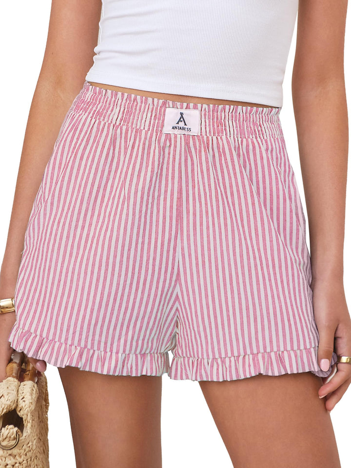 ANRABESS Womens Ruffle Boxer Shorts Pajama Gingham Shorts Summer Casual Lounge Sleep Plaid Beach Bottoms Pockets 2026 Trendy
