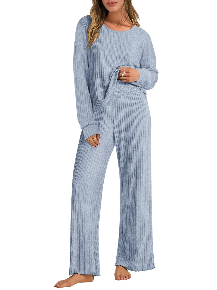 ANRABESS Women 2 Piece Lounge Pajamas Sets Casual Ribbed Knit Long Sleeve Top Pants Matching Set 2026 Fall Outfits Clothes