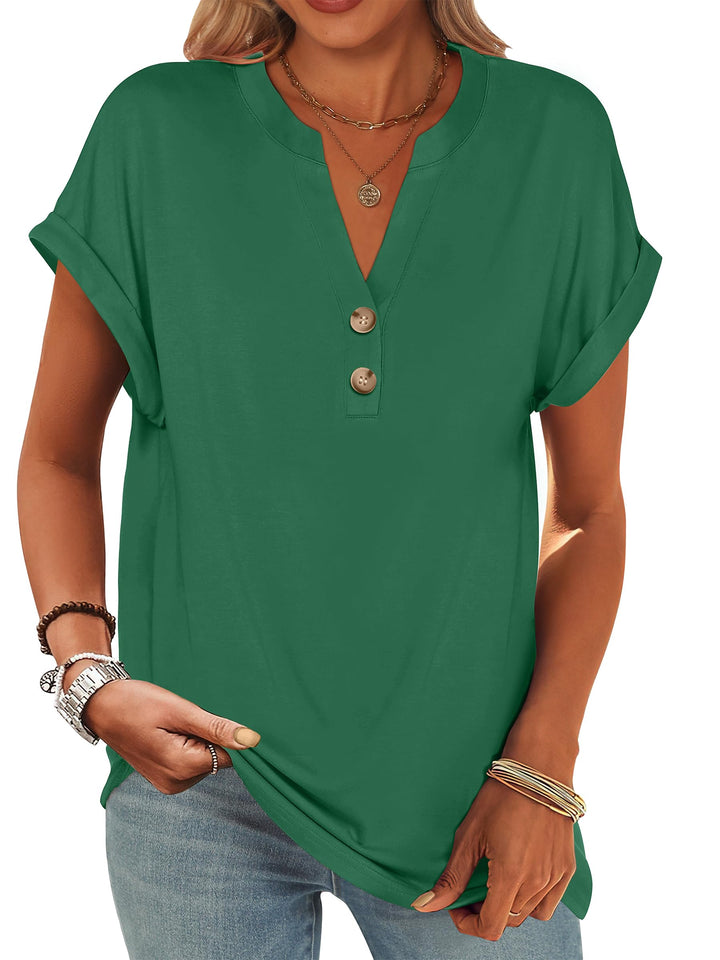 ANRABESS Womens Short Sleeve Henley Tops V Neck Dressy Casual Blouses Summer Trendy Tee Shirts 2026 Vacation Fashion Clothes