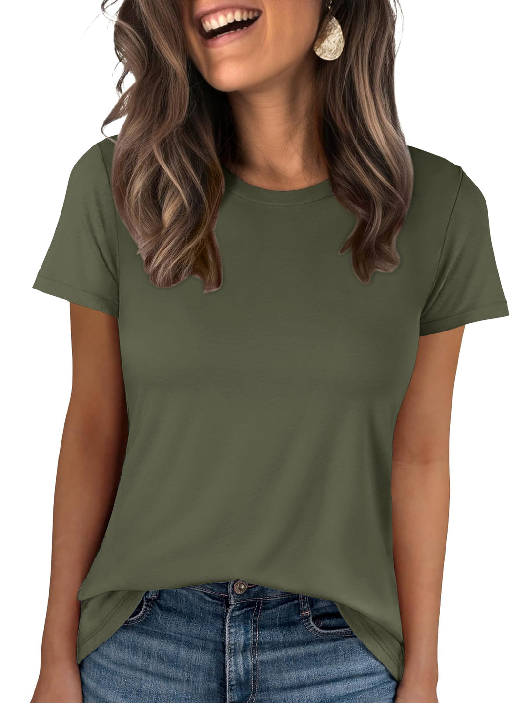 ANRABESS Summer T Shirts for Women, Round Neck Short Sleeve Tops for Women 2026 WrinkleFree Comfy Tshirt Basic Tee Casual Workout Tops Vacation Outfits