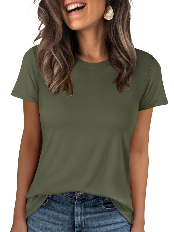 ANRABESS Summer T Shirts for Women, Round Neck Short Sleeve Tops for Women 2026 WrinkleFree Comfy Tshirt Basic Tee Casual Workout Tops Vacation Outfits