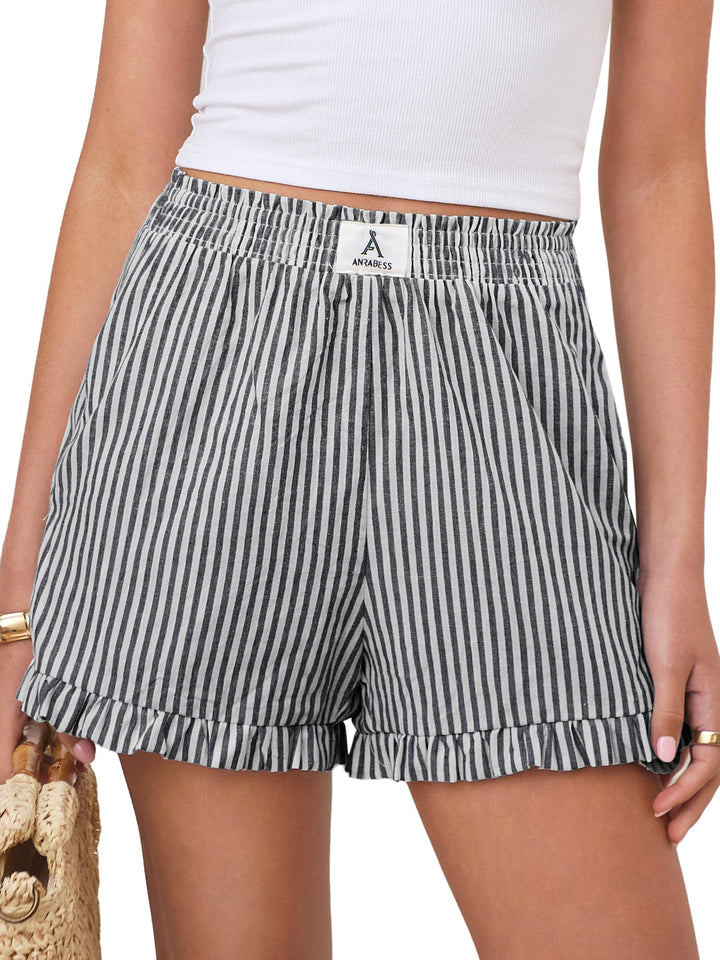 ANRABESS Womens Ruffle Boxer Shorts Pajama Gingham Shorts Summer Casual Lounge Sleep Plaid Beach Bottoms Pockets 2026 Trendy