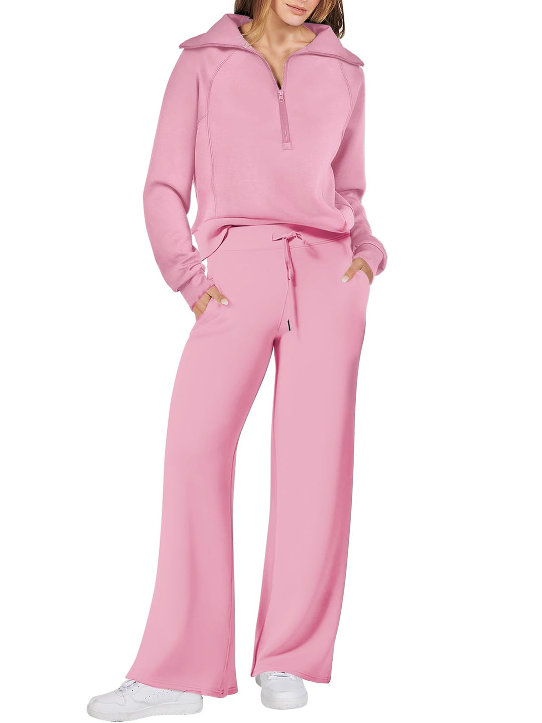 ANRABESS 2 Piece Outfits for Women Half Zip Sweatshirt & Wide Leg Pants Airport Travel Lounge Matching Fall Winter Sets Sweatsuits Clothing