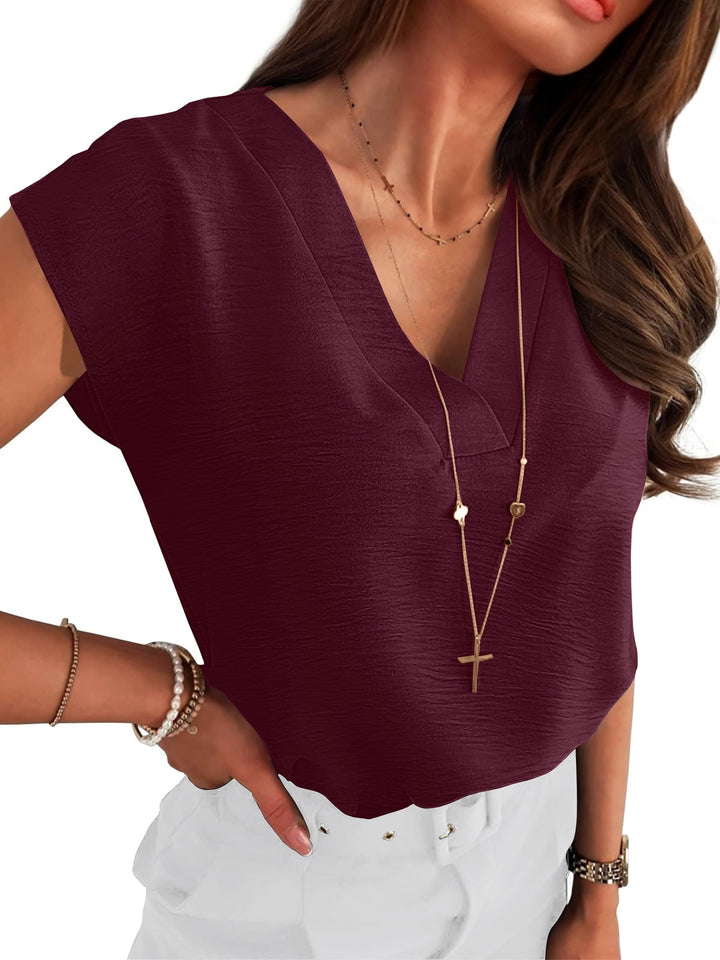 ANRABESS Women Tops V Neck T Shirts Cap Sleeve Business Casual Tops for Women Summer Loose Fit Dressy Work Office Blouses Cute Clothes Trendy Outfits