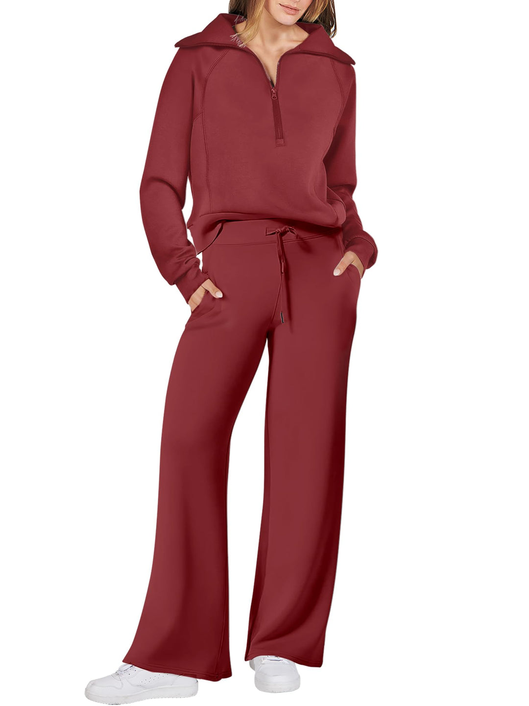 ANRABESS 2 Piece Outfits for Women Half Zip Sweatshirt & Wide Leg Pants Airport Travel Lounge Matching Fall Winter Sets Sweatsuits Clothing
