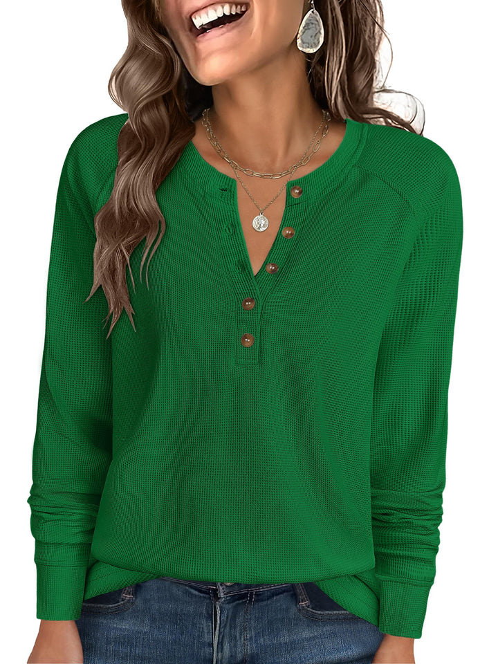 ANRABESS Long Sleeve Waffle Knit Shirts for Women Spring Fall Dressy Casual Button Up V Neck Henley Tops Loose Basic Tees Winter Clothes