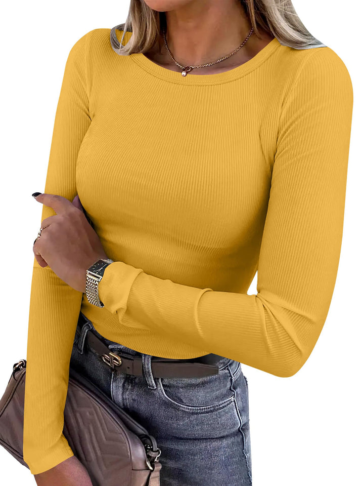 ANRABESS Long Sleeve Shirts for Women Ribbed Knit Slim Fit Basic Tops Crewneck Tees Spring Fall Casual Underscrubs Layer Clothes