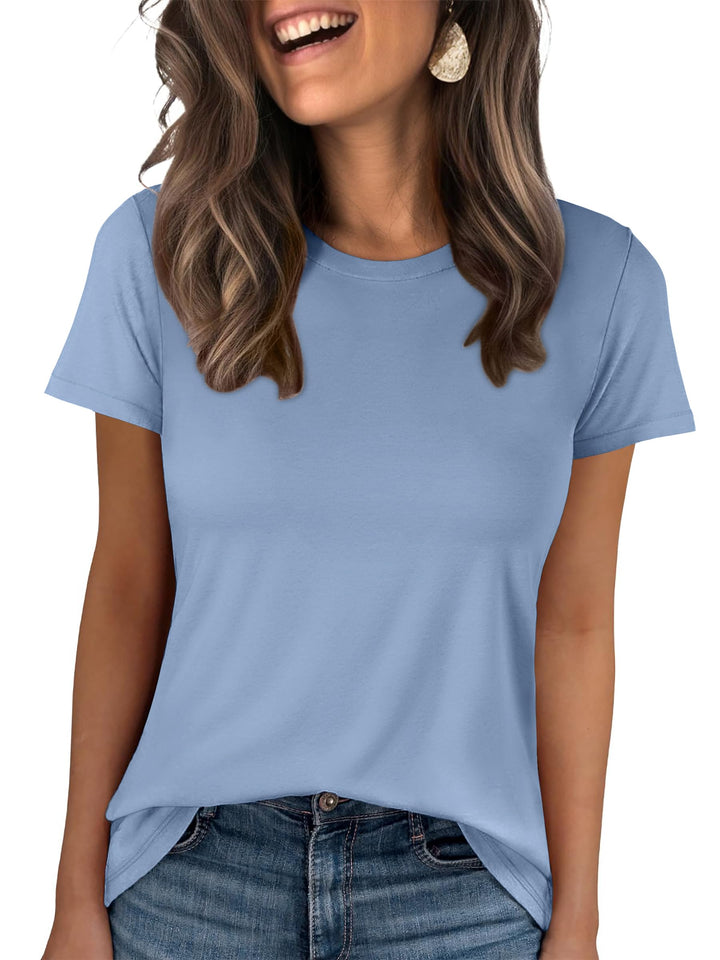 ANRABESS Summer T Shirts for Women, Round Neck Short Sleeve Tops for Women 2026 WrinkleFree Comfy Tshirt Basic Tee Casual Workout Tops Vacation Outfits