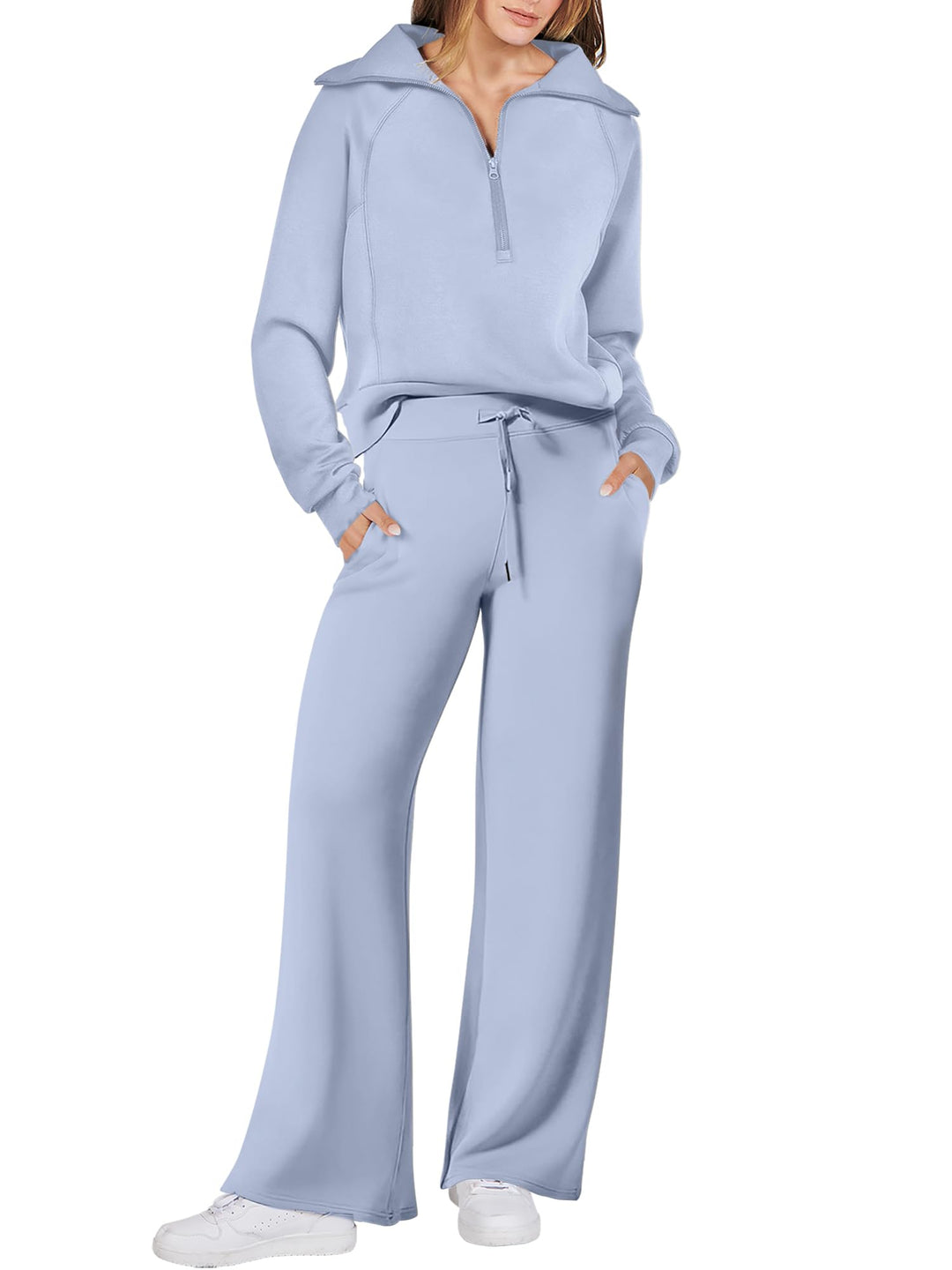 ANRABESS 2 Piece Outfits for Women Half Zip Sweatshirt & Wide Leg Pants Airport Travel Lounge Matching Fall Winter Sets Sweatsuits Clothing