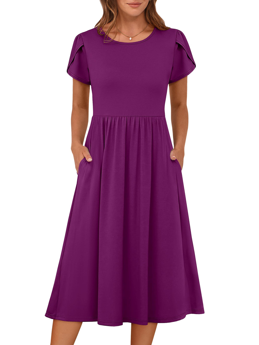 ANRABESS Summer Short Sleeve A-Line Midi Dresses for Women Flowy Casual T Shirt Dresses Beach Floral Sundress with Pockets