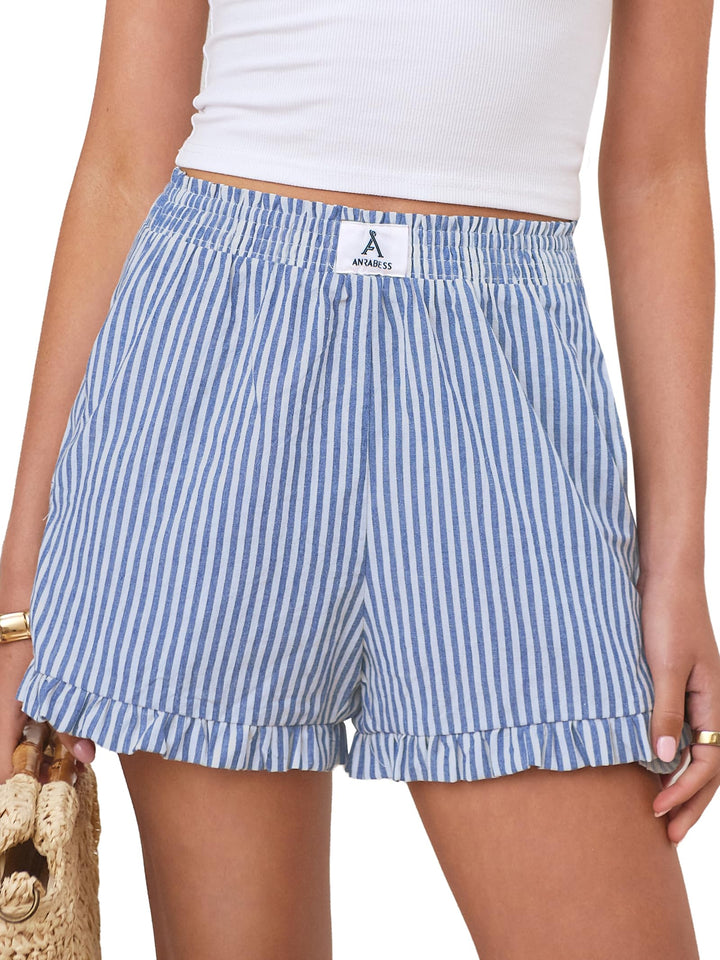 ANRABESS Womens Ruffle Boxer Shorts Pajama Gingham Shorts Summer Casual Lounge Sleep Plaid Beach Bottoms Pockets 2026 Trendy