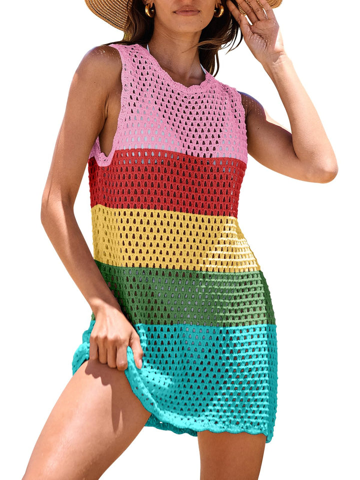 ANRABESS Womens Swimsuit Cover Up Sleeveless Knit 2026 Summer Outfits Swimwear Bathing Suit Coverup Crochet Beach Dress