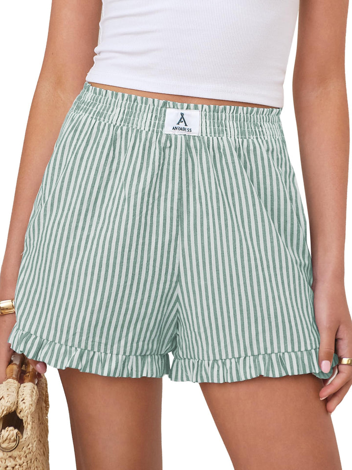 ANRABESS Womens Ruffle Boxer Shorts Pajama Gingham Shorts Summer Casual Lounge Sleep Plaid Beach Bottoms Pockets 2026 Trendy