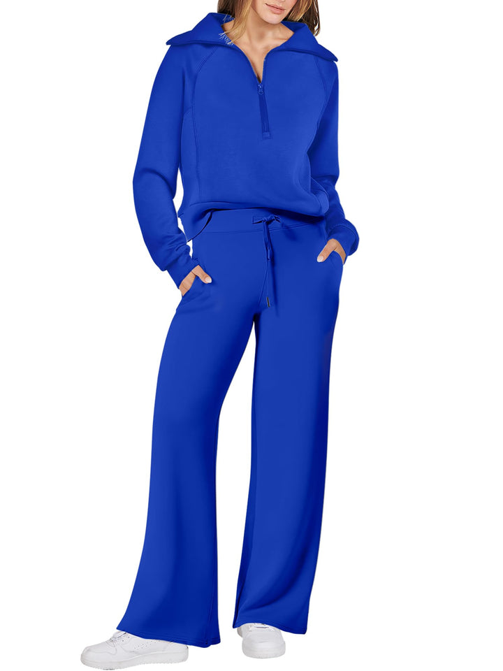 ANRABESS 2 Piece Outfits for Women Half Zip Sweatshirt & Wide Leg Pants Airport Travel Lounge Matching Fall Winter Sets Sweatsuits Clothing