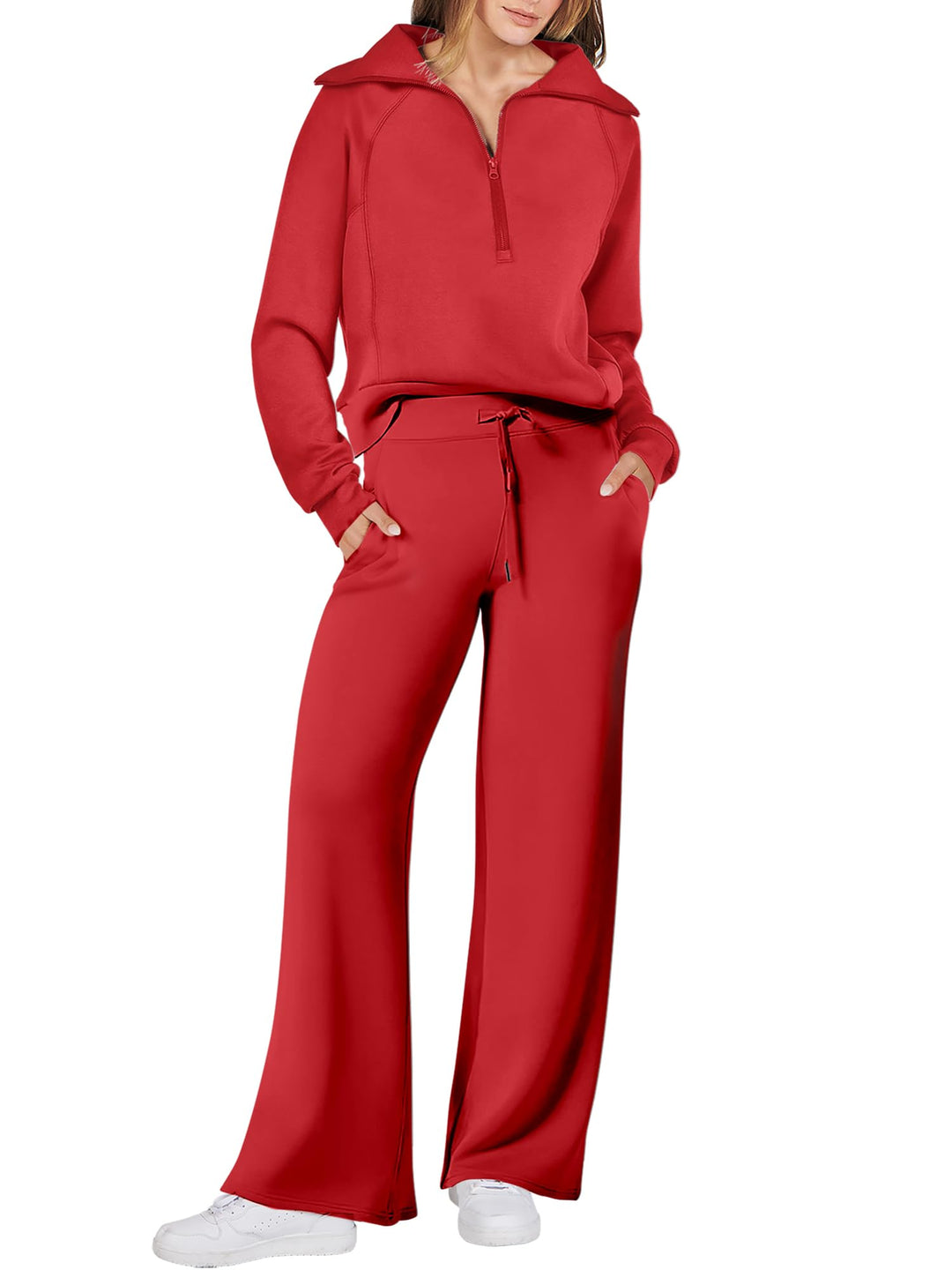 ANRABESS 2 Piece Outfits for Women Half Zip Sweatshirt & Wide Leg Pants Airport Travel Lounge Matching Fall Winter Sets Sweatsuits Clothing