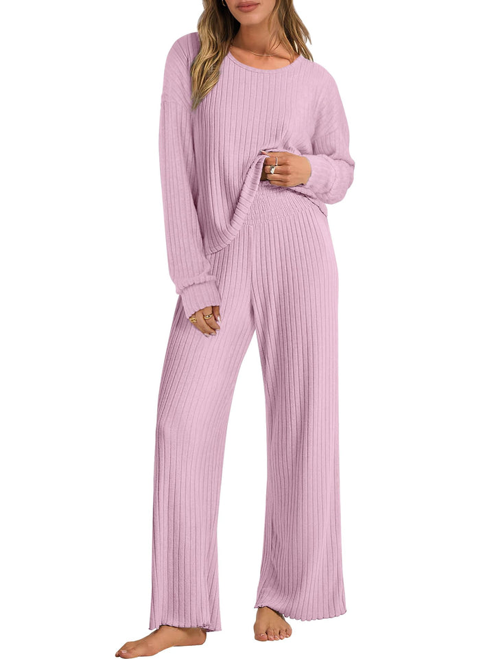 ANRABESS Women 2 Piece Lounge Pajamas Sets Casual Ribbed Knit Long Sleeve Top Pants Matching Set 2026 Fall Outfits Clothes