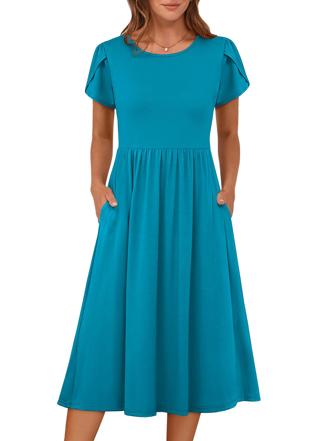 ANRABESS Summer Short Sleeve A-Line Midi Dresses for Women Flowy Casual T Shirt Dresses Beach Floral Sundress with Pockets